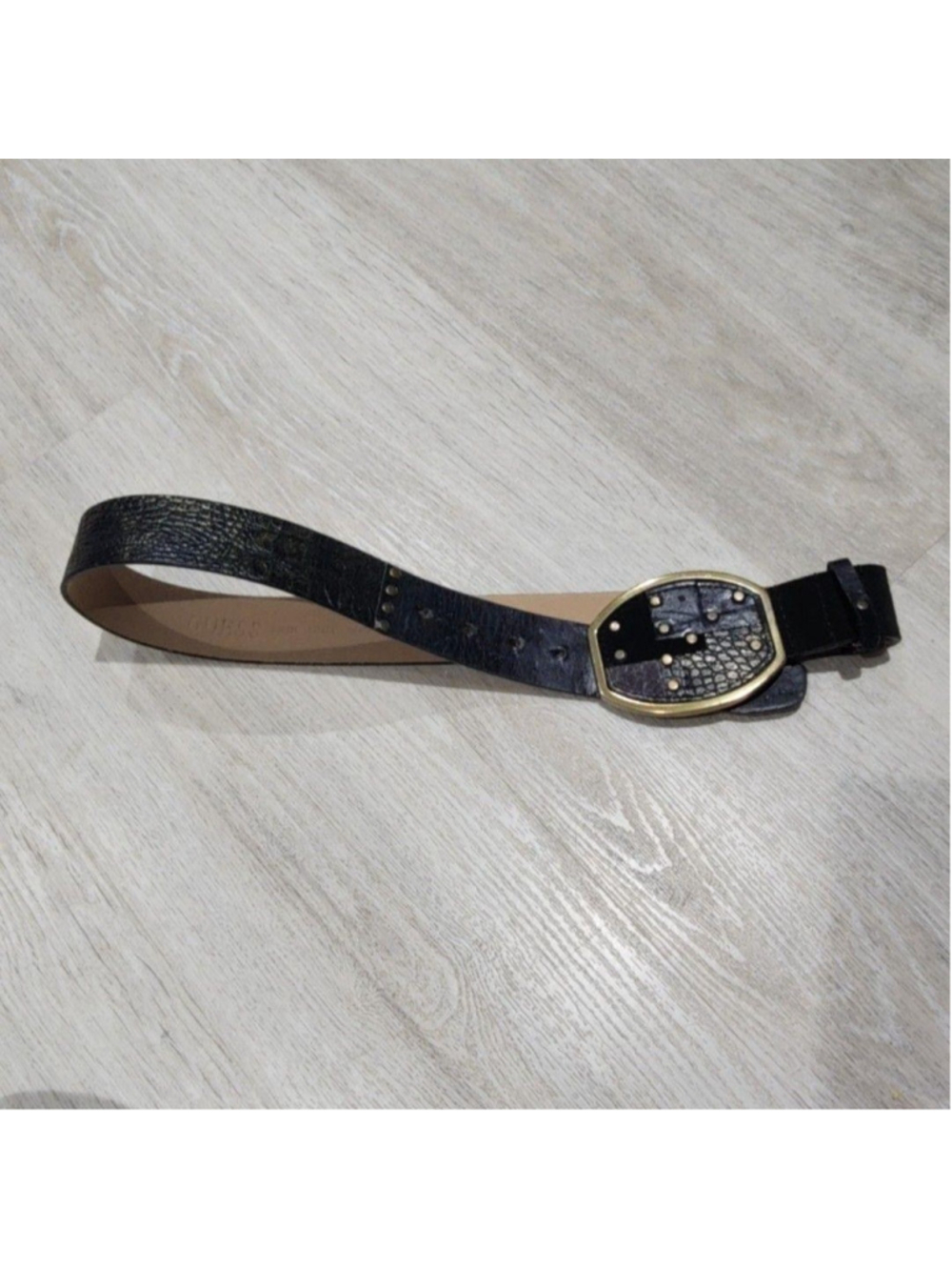 GUESS Belt Womens S Black Genuine Leather Studded Buckle Fashion Western Boho